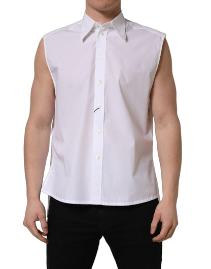 Dolce & Gabbana Men's Slim Sleeveless Cotton Dress Shirt - White
