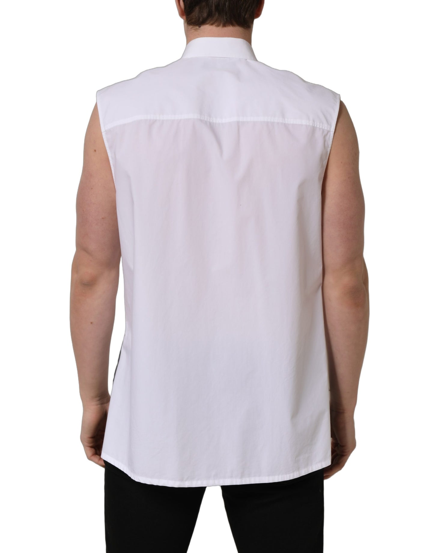 Dolce & Gabbana White Cotton Sleeveless Formal Dress Shirt