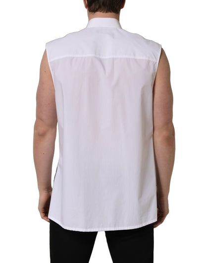 Dolce & Gabbana Men's Slim Sleeveless Cotton Dress Shirt - White