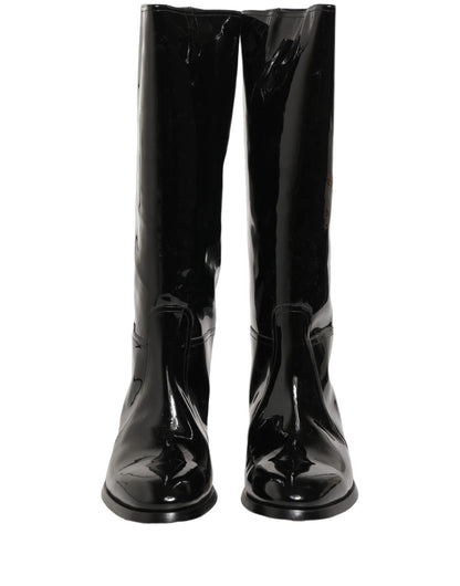 Dolce & Gabbana Black Leather Knee High Heels Boots Shoes