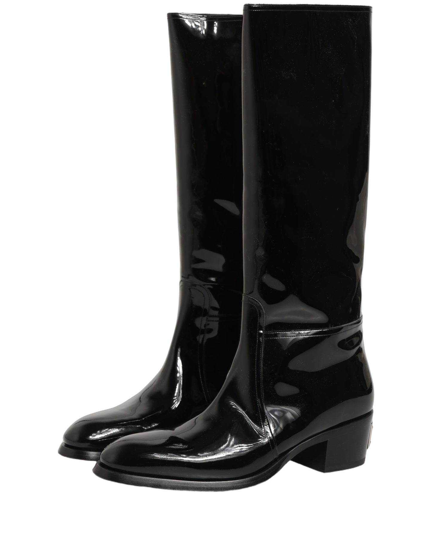 Dolce & Gabbana Black Leather Knee High Heels Boots Shoes
