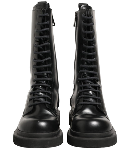 Dolce & Gabbana Black Leather Lace Up Men Combat Boots Shoes