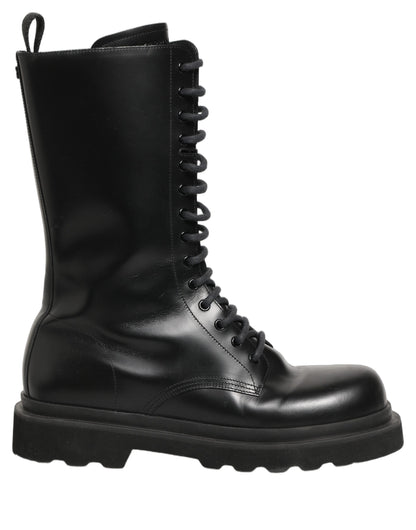 Dolce & Gabbana Black Leather Lace Up Men Combat Boots Shoes