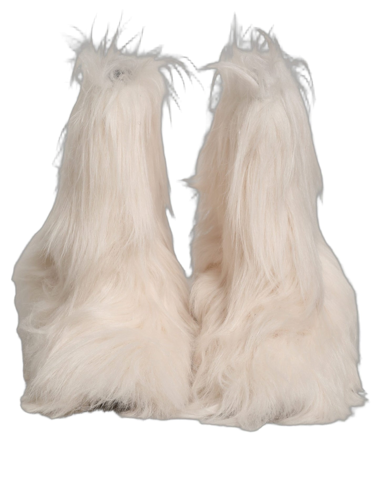 Dolce & Gabbana White Faux Fur Mid Calf Men Boots Shoes