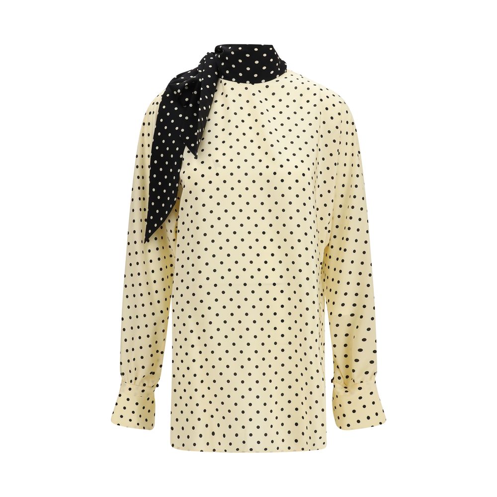 Blouse by Valentino Garavani for women in silk beige & patterned showcases a sleek silhouette, elegantly detailed with a sleek and long-sleeve for a sleek finish.