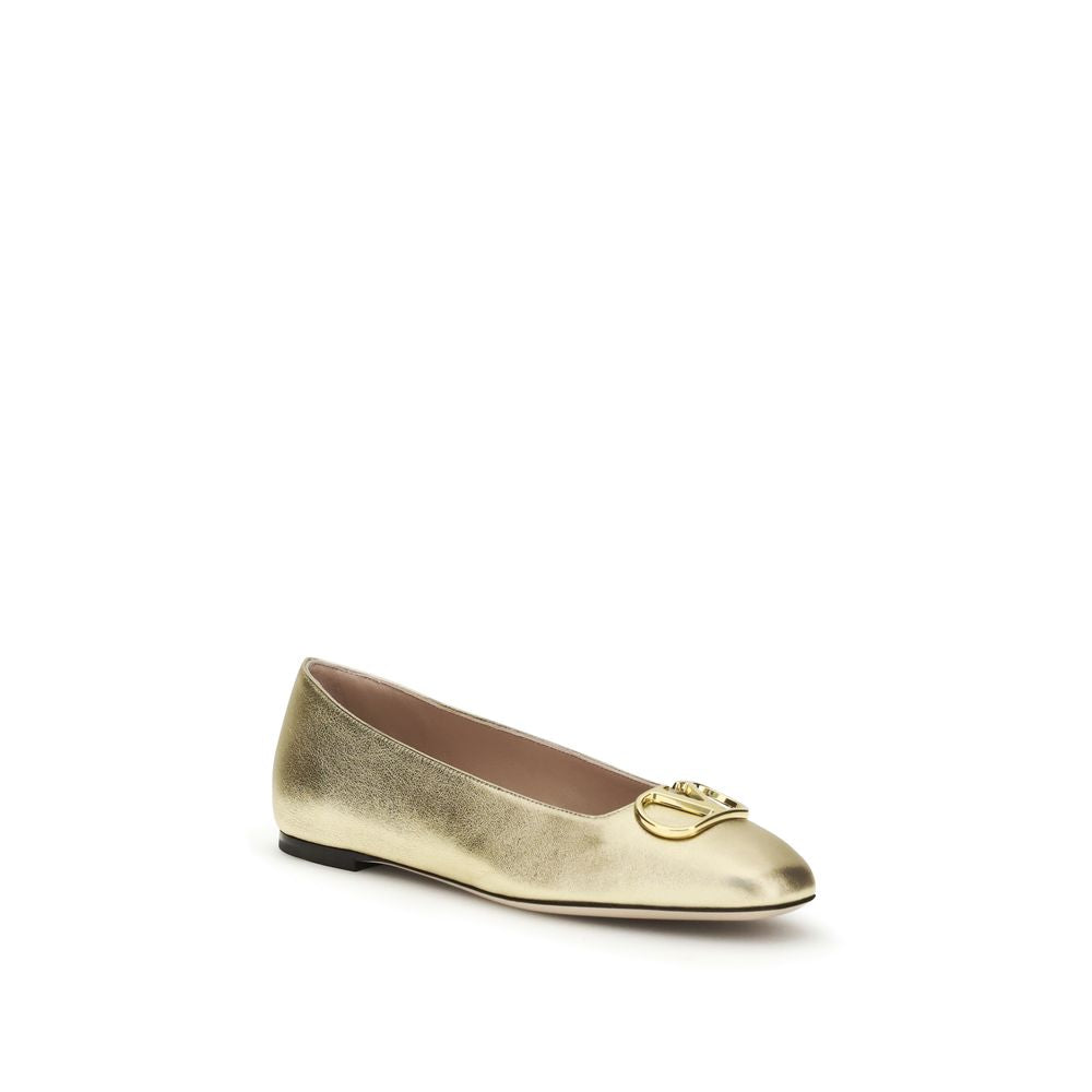 Ballet Flat Shoes by Valentino Garavani for women in bos taurus nappa calf leather gold & signature presents a impeccable silhouette as V Logo Women's Bos Taurus Nappa Calf Leather Ballet Flat Shoes, artfully designed with a and a impeccable for a refined, upscale finish.