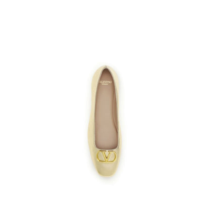 Ballet Flat Shoes by Valentino Garavani for women in bos taurus nappa calf leather gold & signature presents a effortless chic silhouette, showcasing the V Logo Women's Bos Taurus Nappa Calf Leather Ballet Flat Shoes design with a effortless chic and for a sophisticated look.
