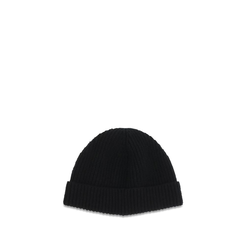 Beanie Hat by Valentino Garavani for men in cashmere & capra leather black & gold presents a urban-chic silhouette, showcasing the urban-chic craftsmanship of this V Logo Cashmere & Capra Leather Beanie Hat.