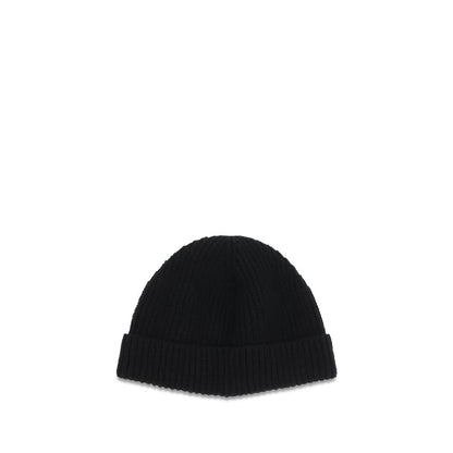 Beanie Hat by Valentino Garavani for men in cashmere & capra leather black & gold presents a urban-chic silhouette, showcasing the urban-chic craftsmanship of this V Logo Cashmere & Capra Leather Beanie Hat.