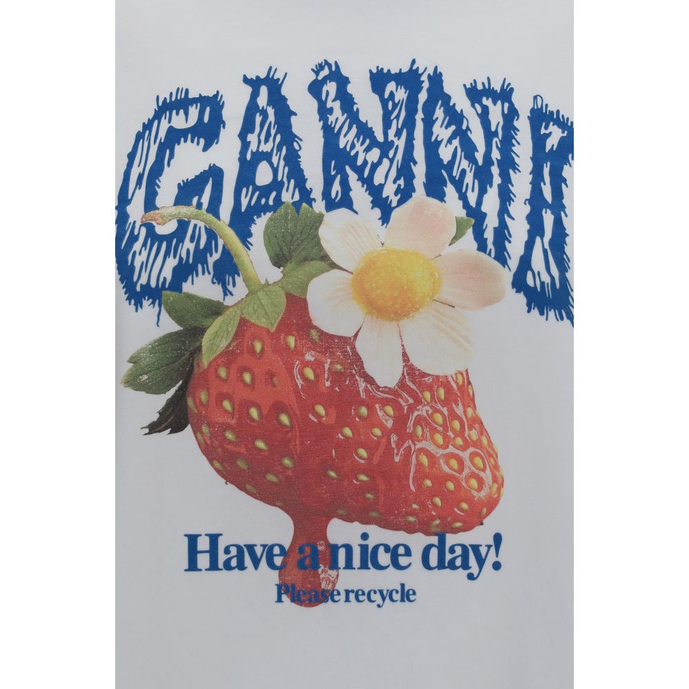 Sweatshirt by Ganni for women in cotton white & print showcases a slouchy chic silhouette, artfully detailed with a slouchy chic round neckline and for a slouchy chic finish.
