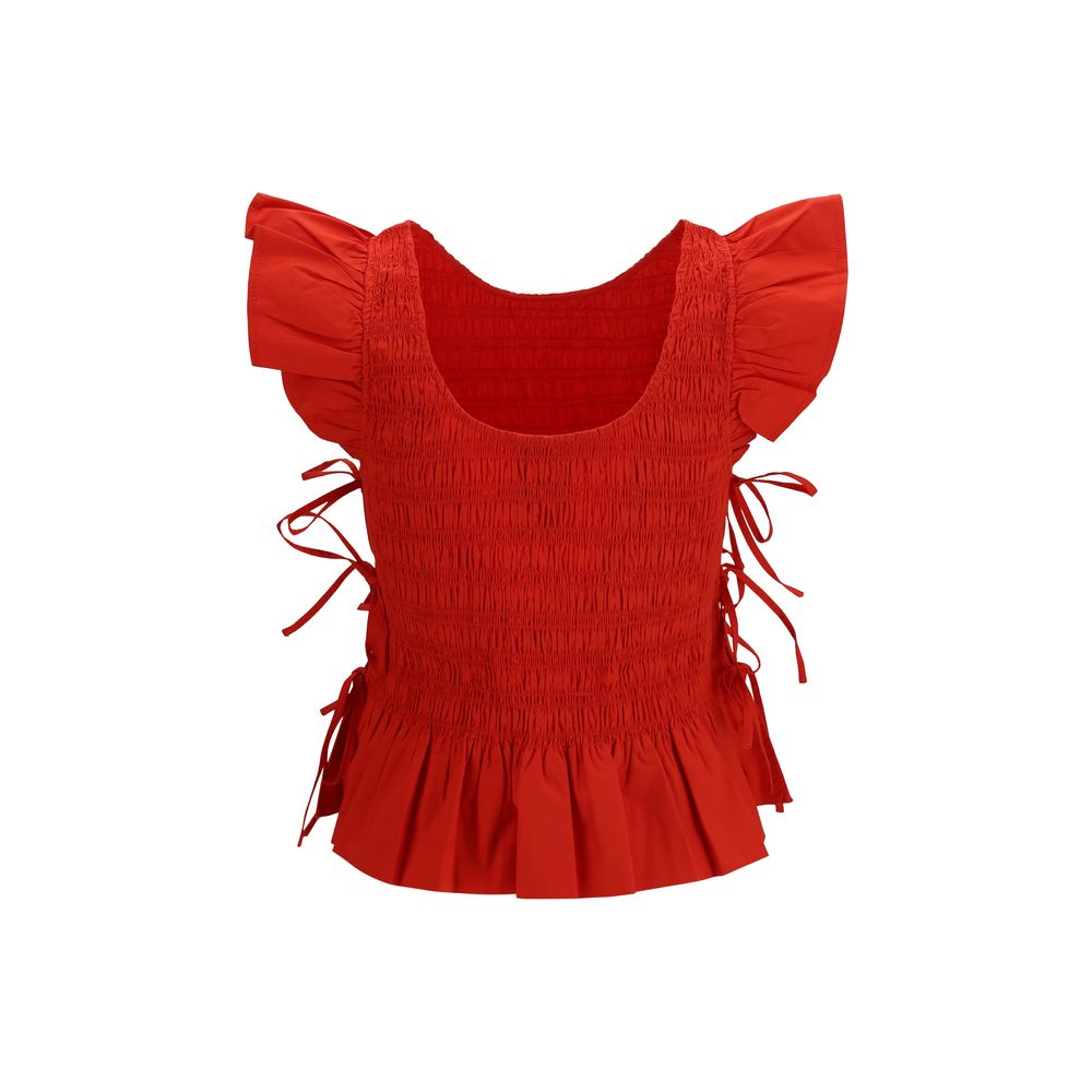 Blouse by Ganni for women in stretch cotton multicolor, featuring a nuanced and nuanced round neckline for a sophisticated finish.