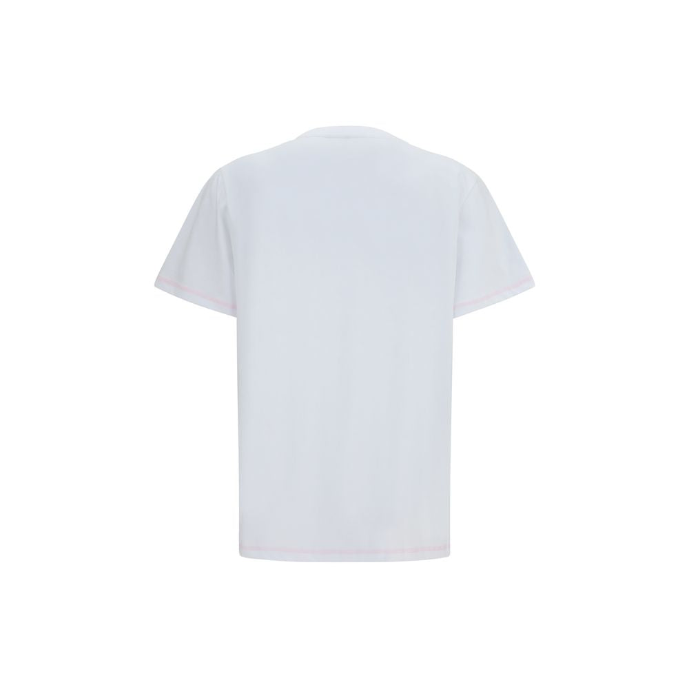 T-Shirt by Ganni for women in cotton cherry, raspberry, white & print showcases a dramatic silhouette, elegantly detailed with a dramatic round neckline and for a truly dramatic finish.
