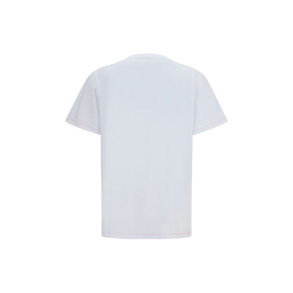 T-Shirt by Ganni for women in cotton cherry, raspberry, white & print showcases a dramatic silhouette, elegantly detailed with a dramatic round neckline and for a truly dramatic finish.