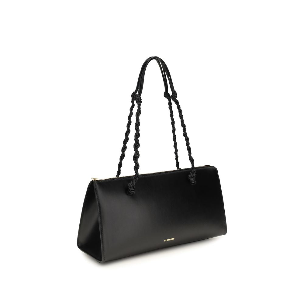 Shoulder Handbag by Jil Sander for women in bos taurus calf leather black, gold & signature features a exquisite silhouette, showcasing a secure zipper and exquisite with versatile shoulder-strap & handle for a exquisite finish.