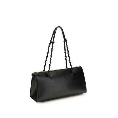 Shoulder Handbag by Jil Sander for women in bos taurus calf leather black, gold & signature presents a ornamental silhouette, showcasing a secure zipper, ample , and versatile shoulder-strap & handle for a ornamental finish.