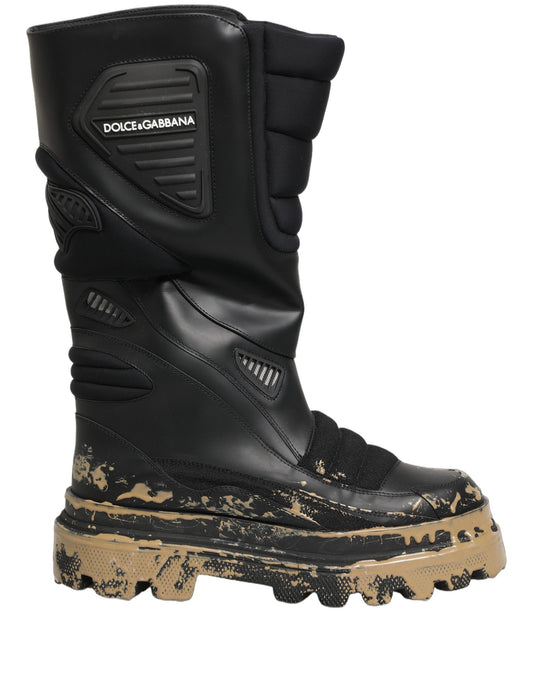 Dolce & Gabbana Black Leather Biker Mid Calf Men Boots Shoes