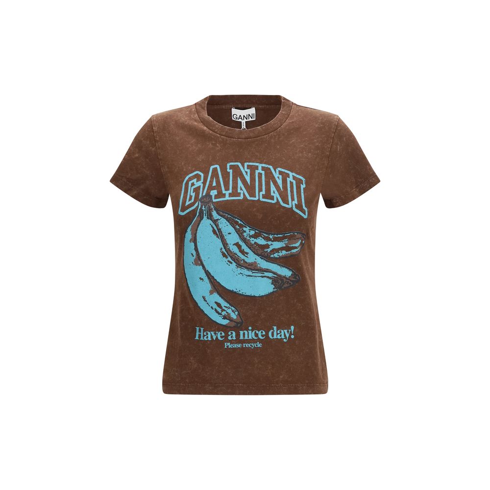 Sweatshirt by Ganni for women in cotton brown & print features an enviable silhouette, showcasing a premium short-sleeve and refined round neckline for a truly enviable finish.