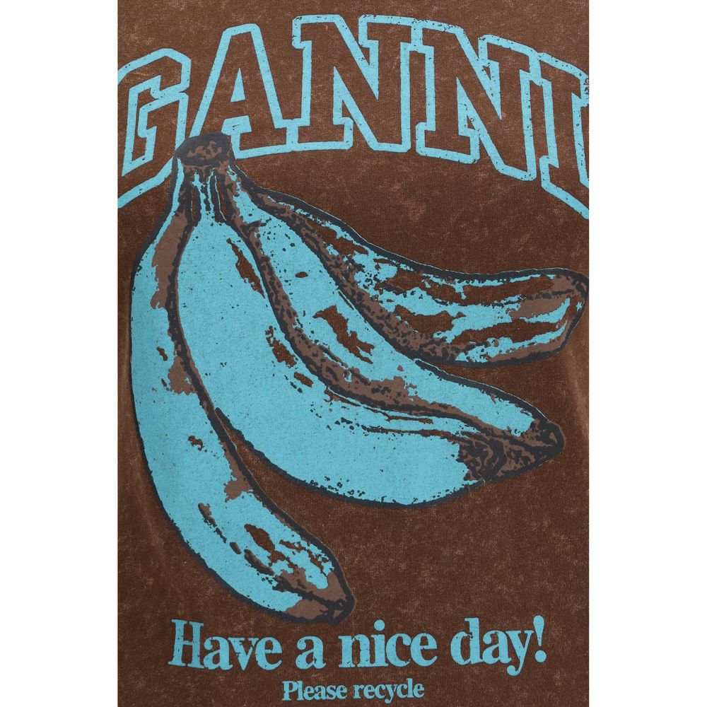 Sweatshirt by Ganni for women in cotton brown & print showcases a slouchy chic silhouette, artfully detailed with a slouchy chic and for a slouchy chic finish.