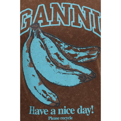 Sweatshirt by Ganni for women in cotton brown & print showcases a slouchy chic silhouette, artfully detailed with a slouchy chic and for a slouchy chic finish.
