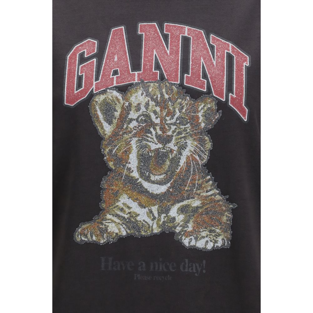 Sweatshirt by Ganni for women in cotton black & print features an magnificent silhouette, showcasing a sophisticated round neckline and detail for a truly magnificent finish.