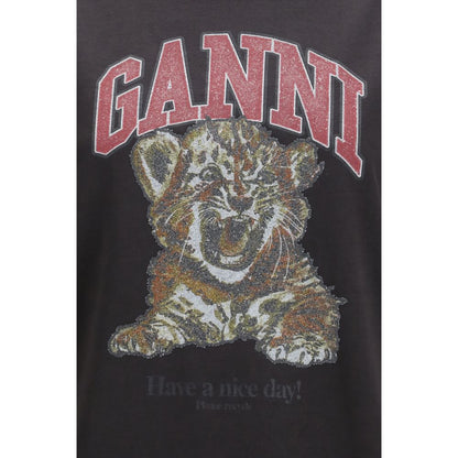 Sweatshirt by Ganni for women in cotton black & print features an magnificent silhouette, showcasing a sophisticated round neckline and detail for a truly magnificent finish.