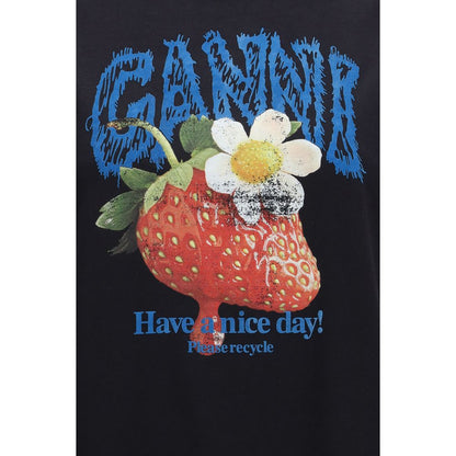 T-Shirt by Ganni for women in cotton black & print features an on trend silhouette, perfectly showcasing a on trend and for an elevated aesthetic.