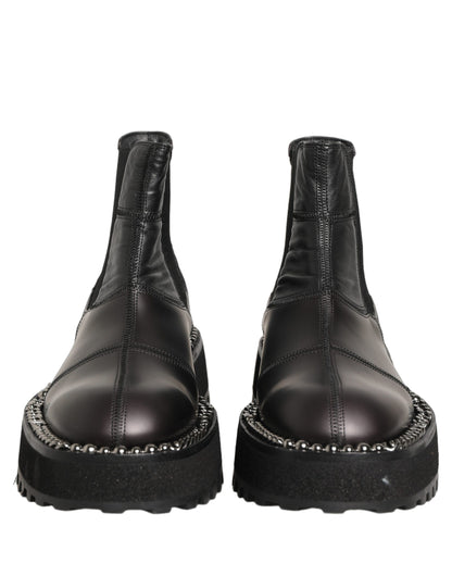 Dolce & Gabbana Men's Lamb Leather Nylon Polyester & Viscose Ankle Chelsea Boots - Black Silver Signature