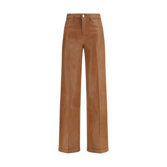 Jeans by L'Agence for women in stretch denim cotton beige features a polished silhouette with a polished regular-fit & wide, reaching a polished long and finished with a polished high rise.
