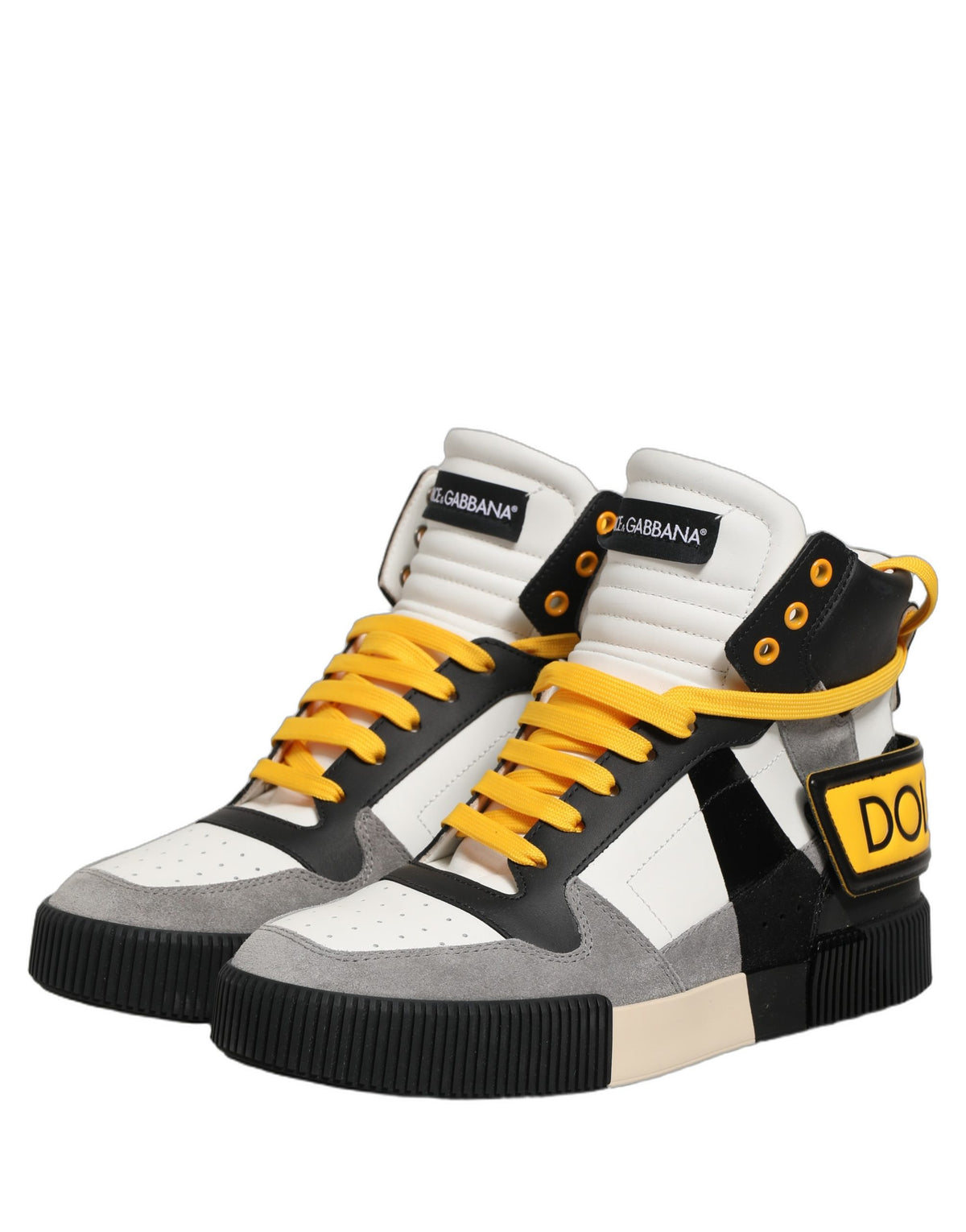Dolce & Gabbana Men's High Top Calf & Goat Leather Sneakers - Multicolor Yellow