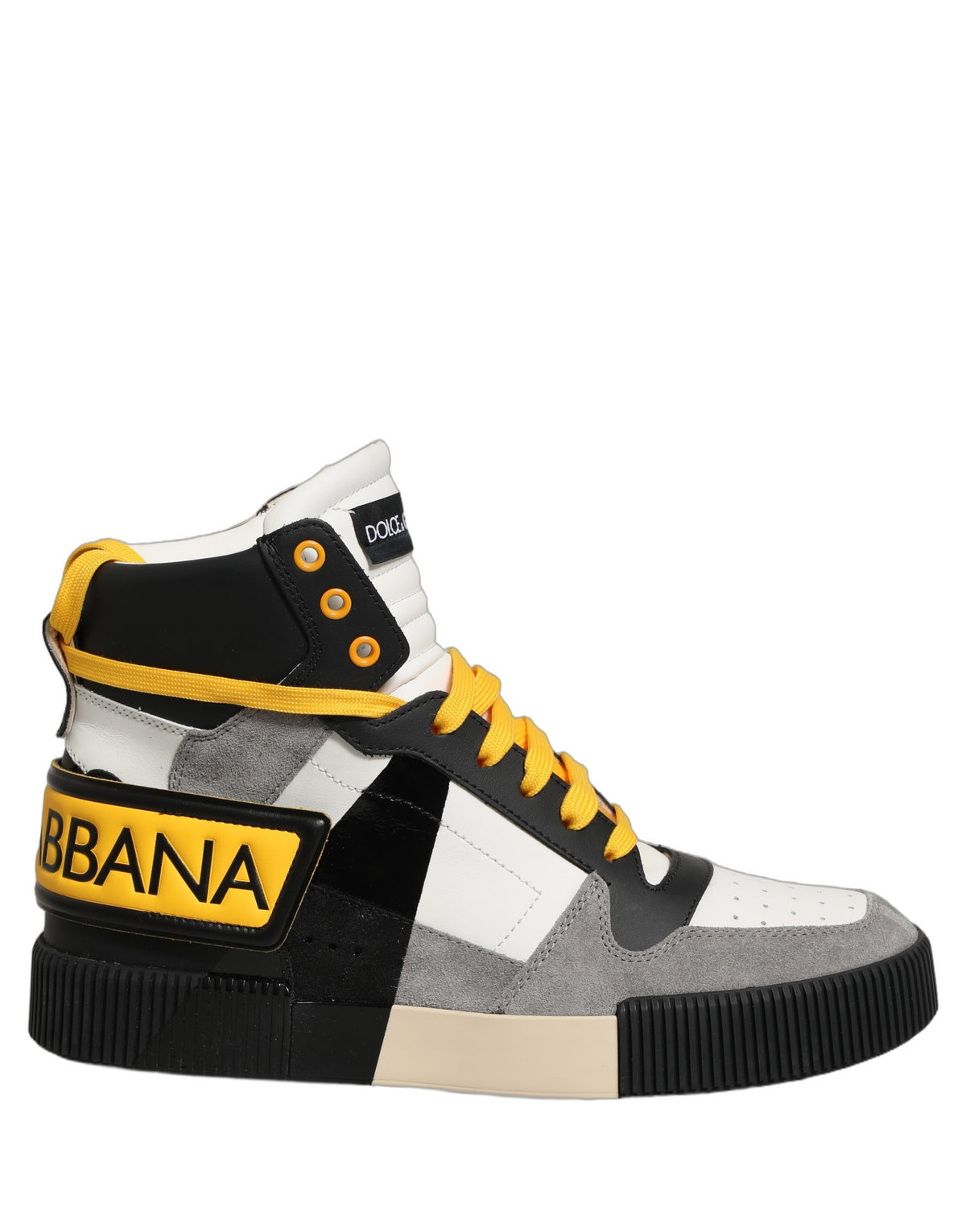 Dolce & Gabbana Men's High Top Calf & Goat Leather Sneakers - Multicolor Yellow