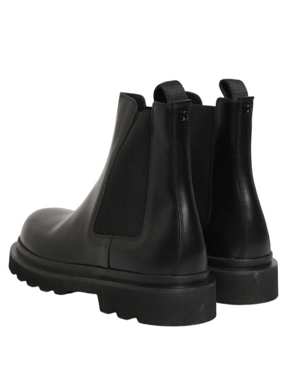 Dolce & Gabbana Black Chelsea Boots Leather Slip On Men Shoes