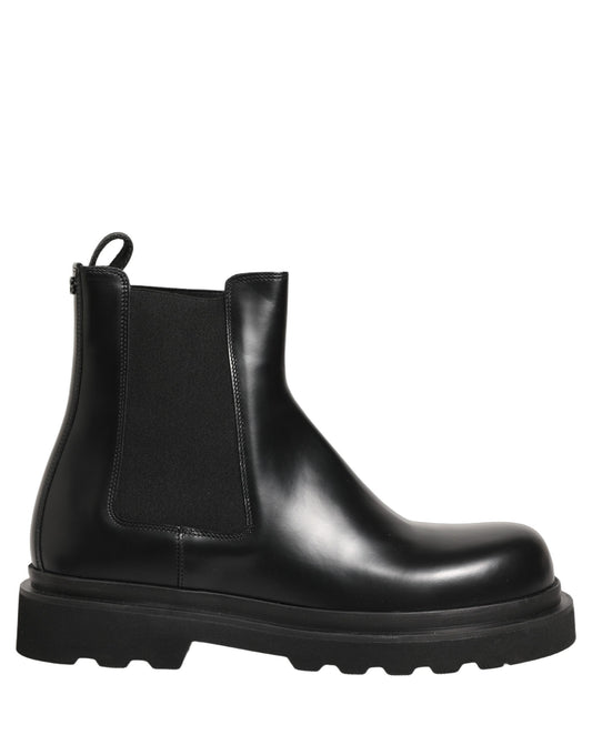 Dolce & Gabbana Black Chelsea Boots Leather Slip On Men Shoes