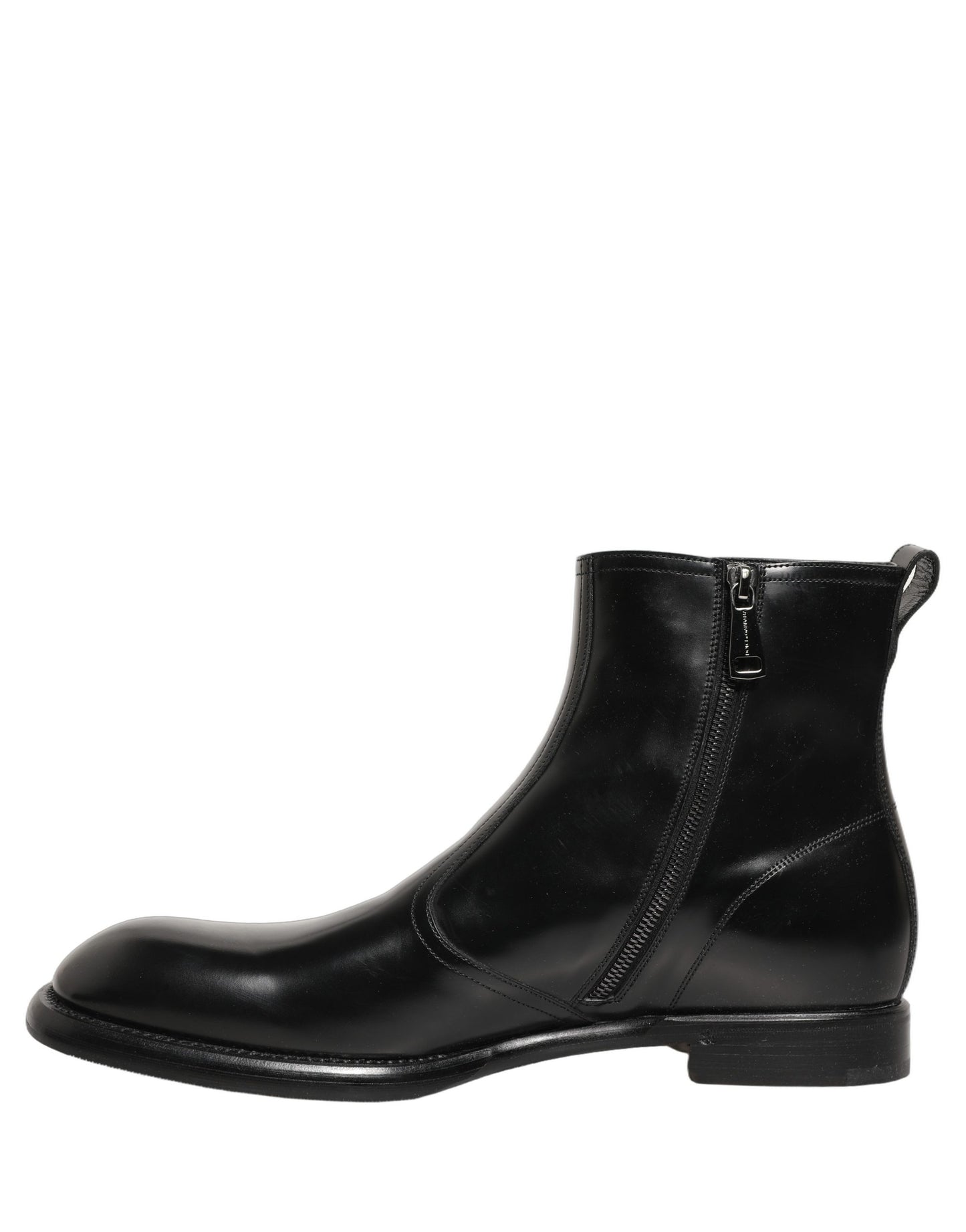 Dolce & Gabbana Black Leather Embossed Logo Ankle Boots Shoes