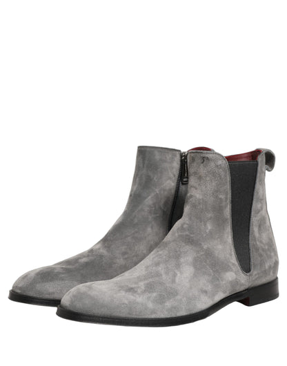 Dolce & Gabbana Men's Polyester Silk Goat & Calf Leather Chelsea Boots - Gray