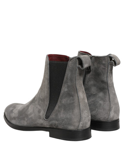 Dolce & Gabbana Gray Suede Leather Chelsea Boots Shoes