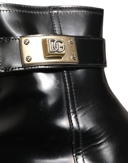 Dolce & Gabbana Men's Calf Leather Ankle Mid-Calf Strap Boots - Black Gold