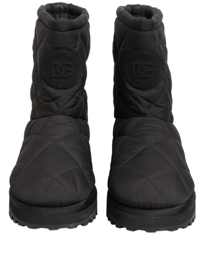 Dolce & Gabbana Black Quilted Effect Mid Calf Boots Shoes