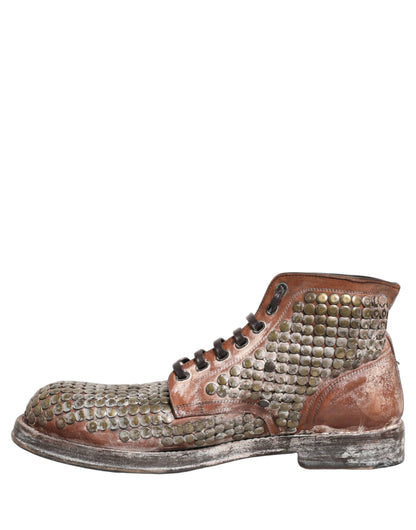 Dolce & Gabbana Men's Leather Lace-Up Ankle Boots - Black Brown