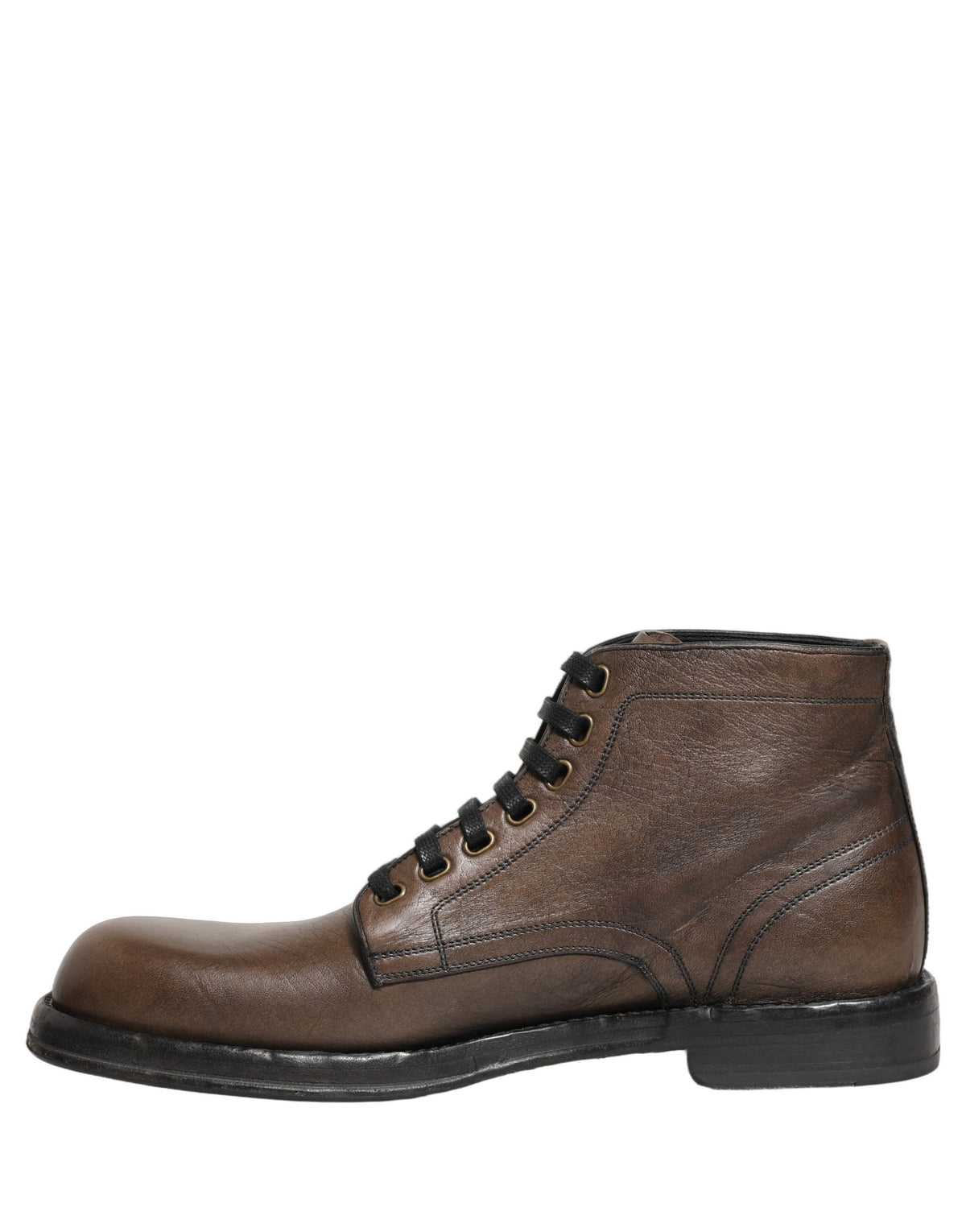 Dolce & Gabbana Men's Silk Viscose Calf Goat & Horse Leather Lace-Up Ankle Short Boots - Brown