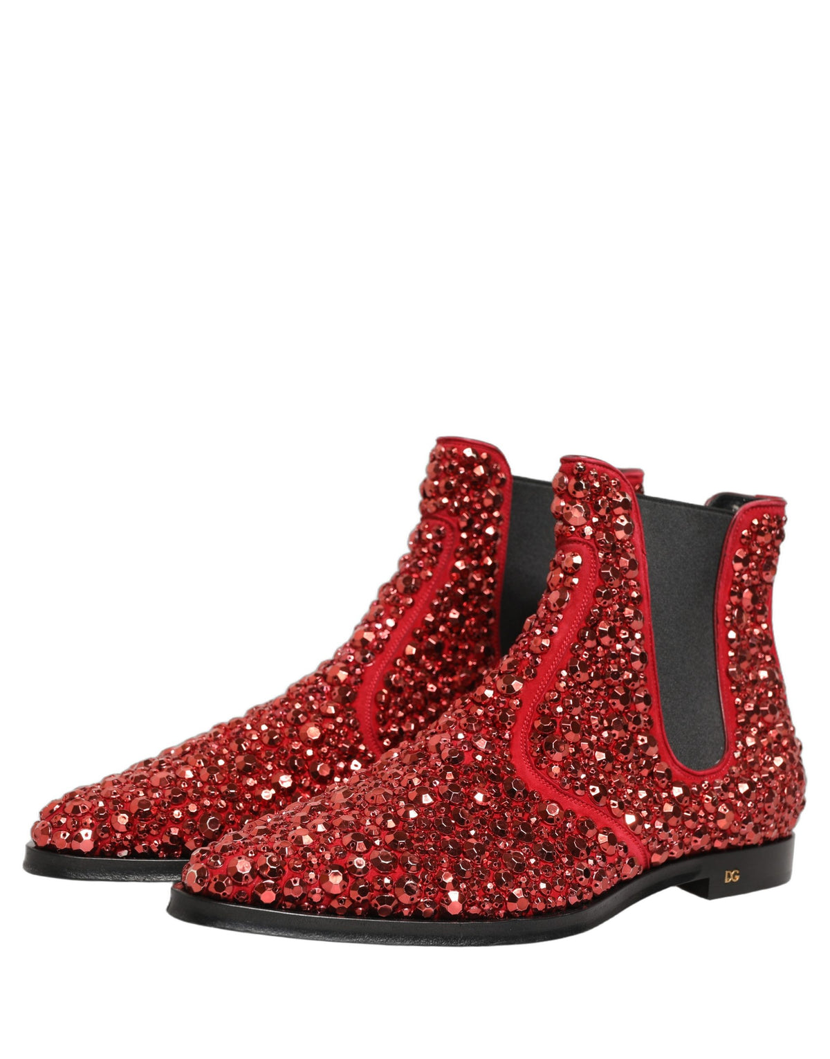 Dolce & Gabbana Men's Leather & Crystal Ankle Chelsea Boots - Red