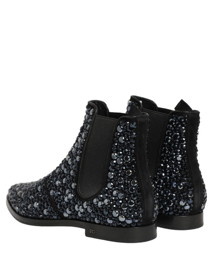 Dolce & Gabbana Men's Leather & Crystal Ankle Chelsea Boots - Black