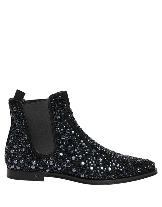 Dolce & Gabbana Black Embellished Chelsea Ankle Boots Shoes