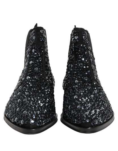 Dolce & Gabbana Men's Leather & Crystal Ankle Chelsea Boots - Black