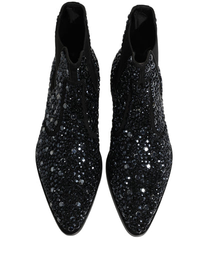 Dolce & Gabbana Black Embellished Chelsea Ankle Boots Shoes