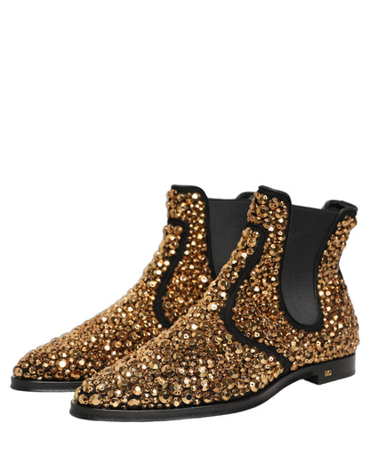 Dolce & Gabbana Men's Leather & Crystal Ankle Chelsea Boots - Gold