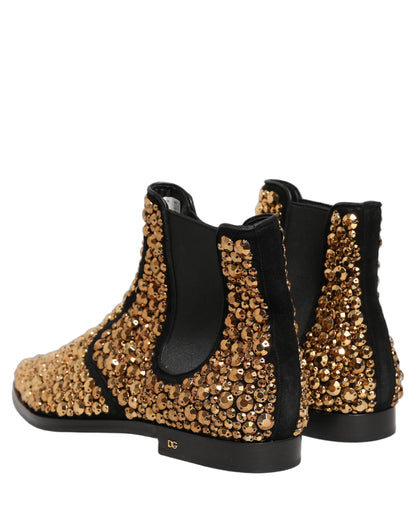 Dolce & Gabbana Men's Leather & Crystal Ankle Chelsea Boots - Gold