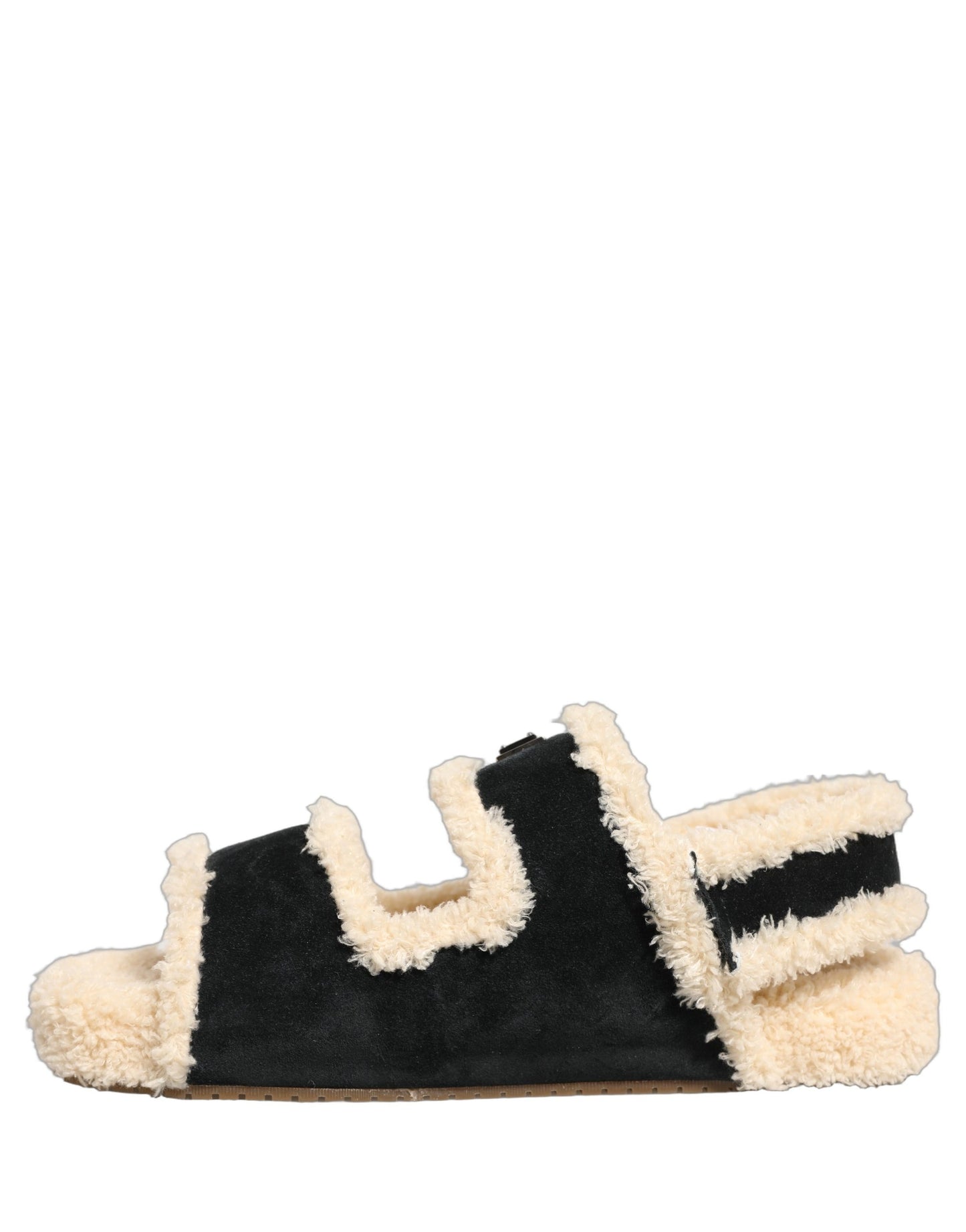 Dolce & Gabbana Beige Black Faux Fur Flats Men Sandals Shoes