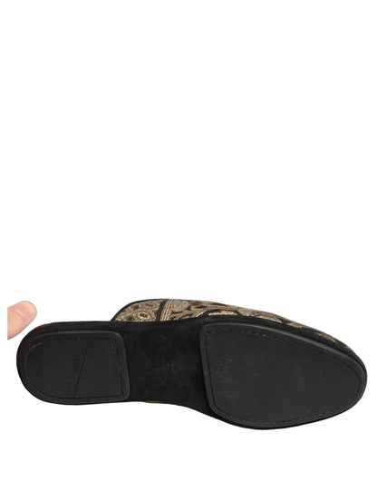 Dolce & Gabbana Black Floral Jacquard Flats Sandals Men Shoes