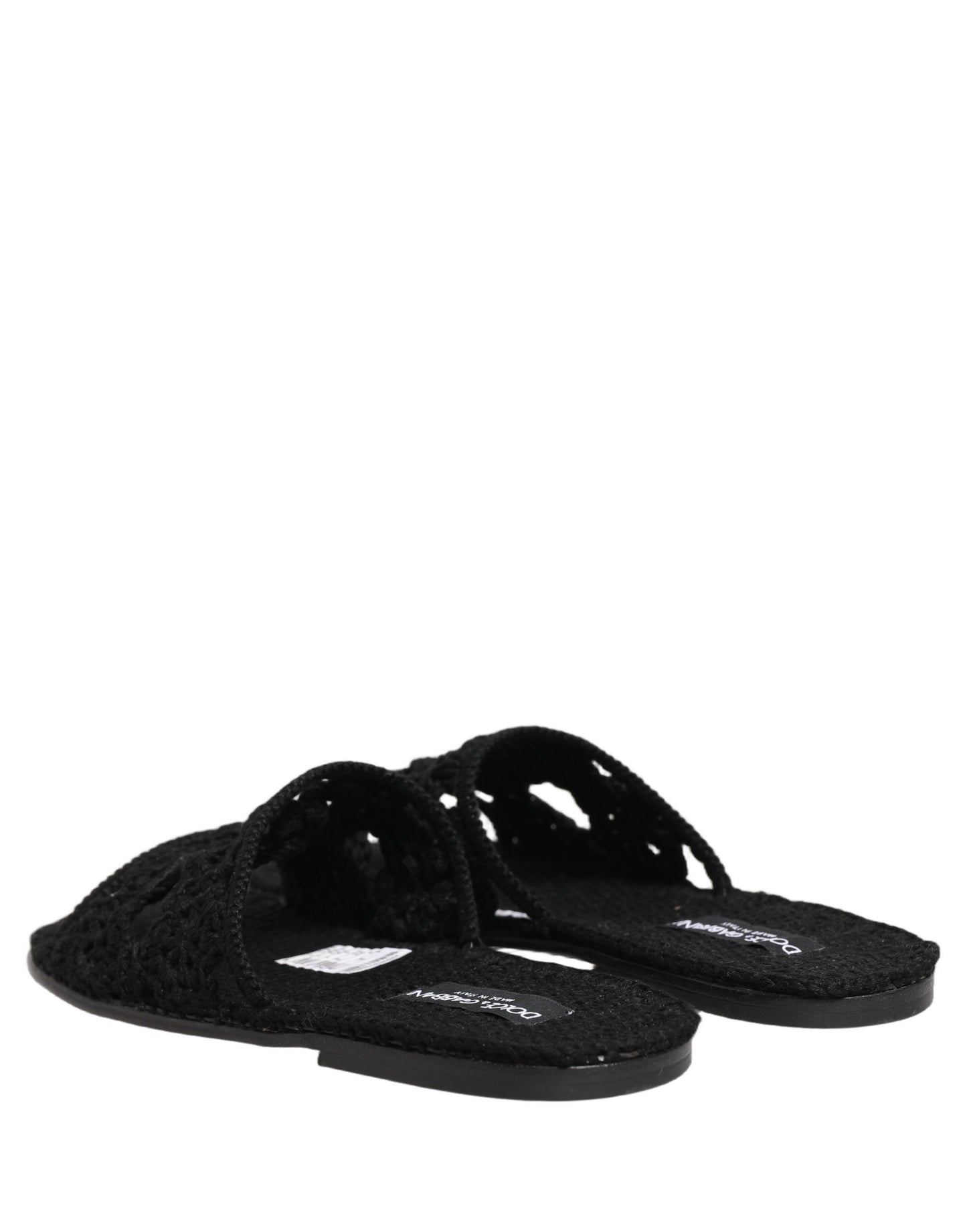 Dolce & Gabbana Black Fabric Woven Slides Sandals Flats Shoes