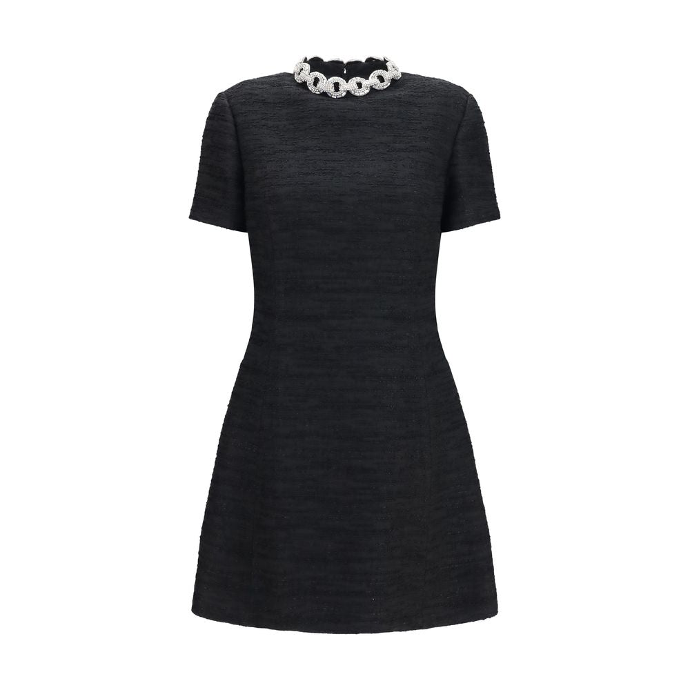 Dress by Valentino Garavani for women in polyamide cotton viscose & crystal black presents a sinuous silhouette, showcasing a sophisticated crew neckline and short-sleeve detailed with a sinuous midi for a refined finish.